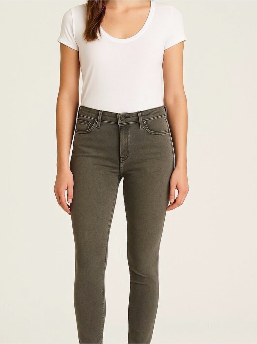 Frame Denim High-Rise Skinny Jeans in Olive
